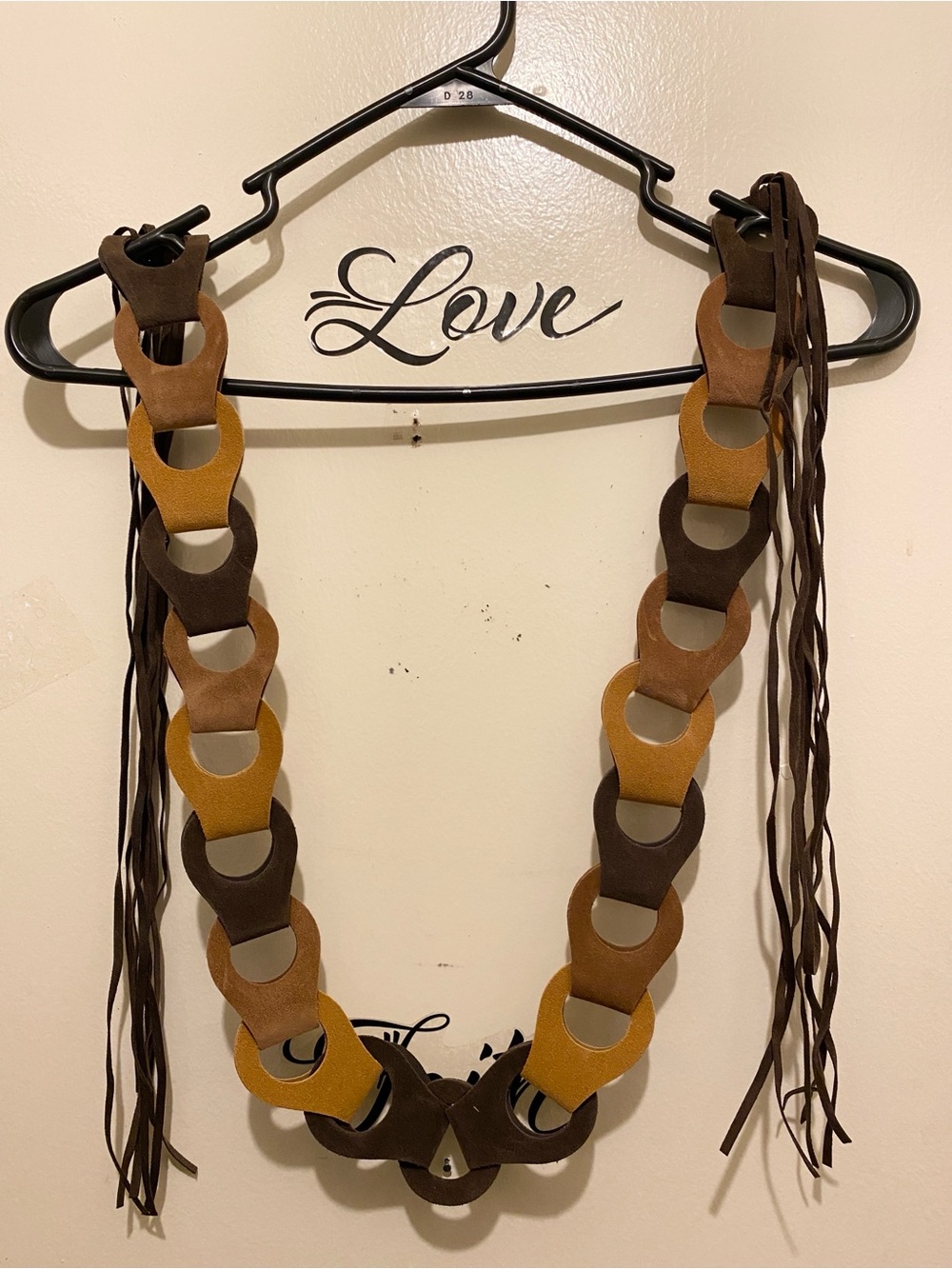 Suede Linked Fringe Belt in Brown & Tan (c)